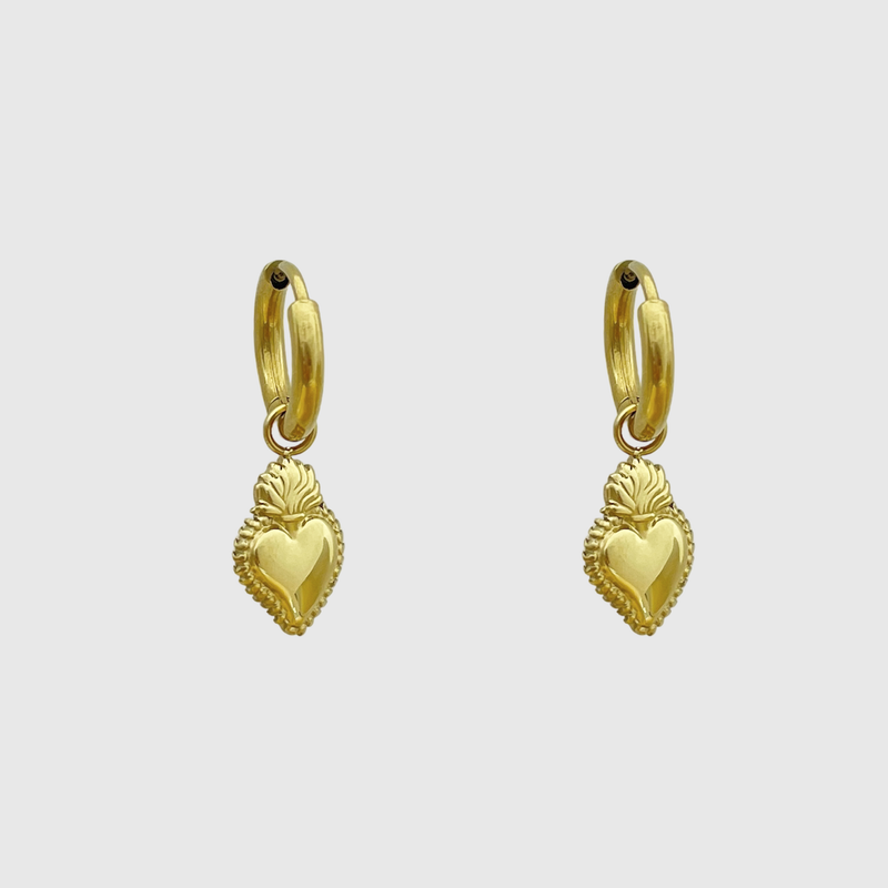 Multicolor heart pendant circle earrings