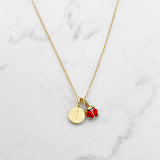Collana coccinella e charm lettera in argento 925