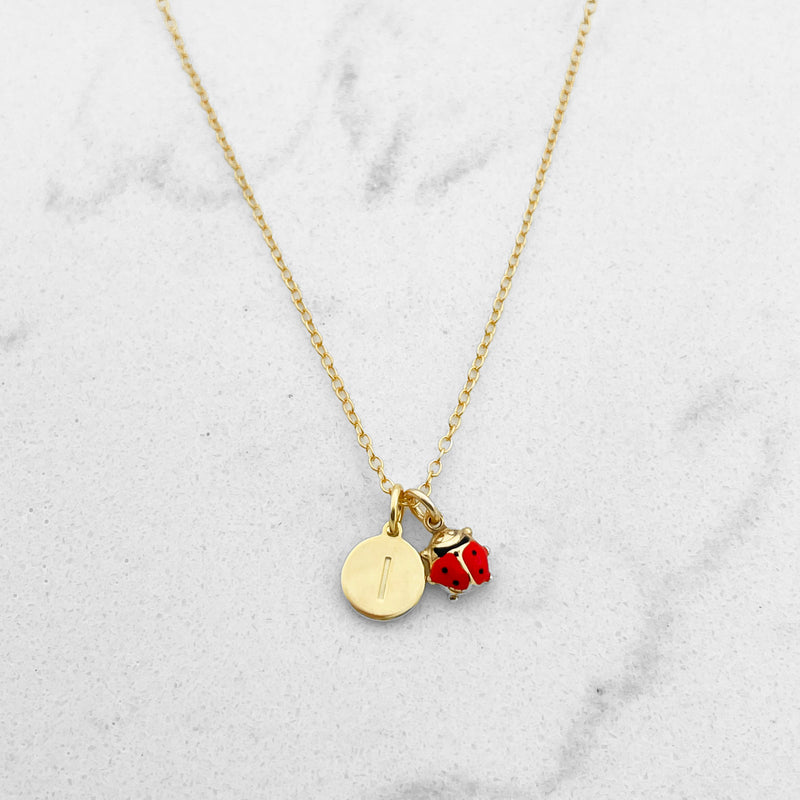 Collana coccinella e charm lettera in argento 925