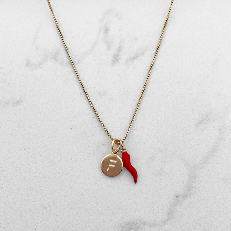 Collana cornino e charm lettera in argento 925