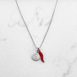 Collana cornino e charm lettera in argento 925