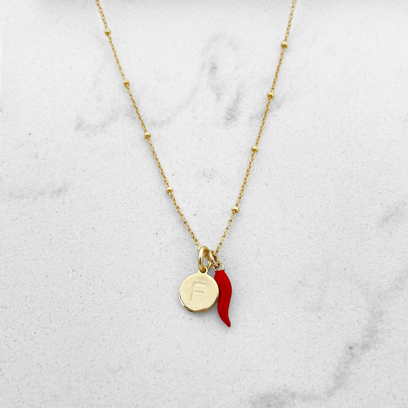 Collana cornino e charm lettera in argento 925